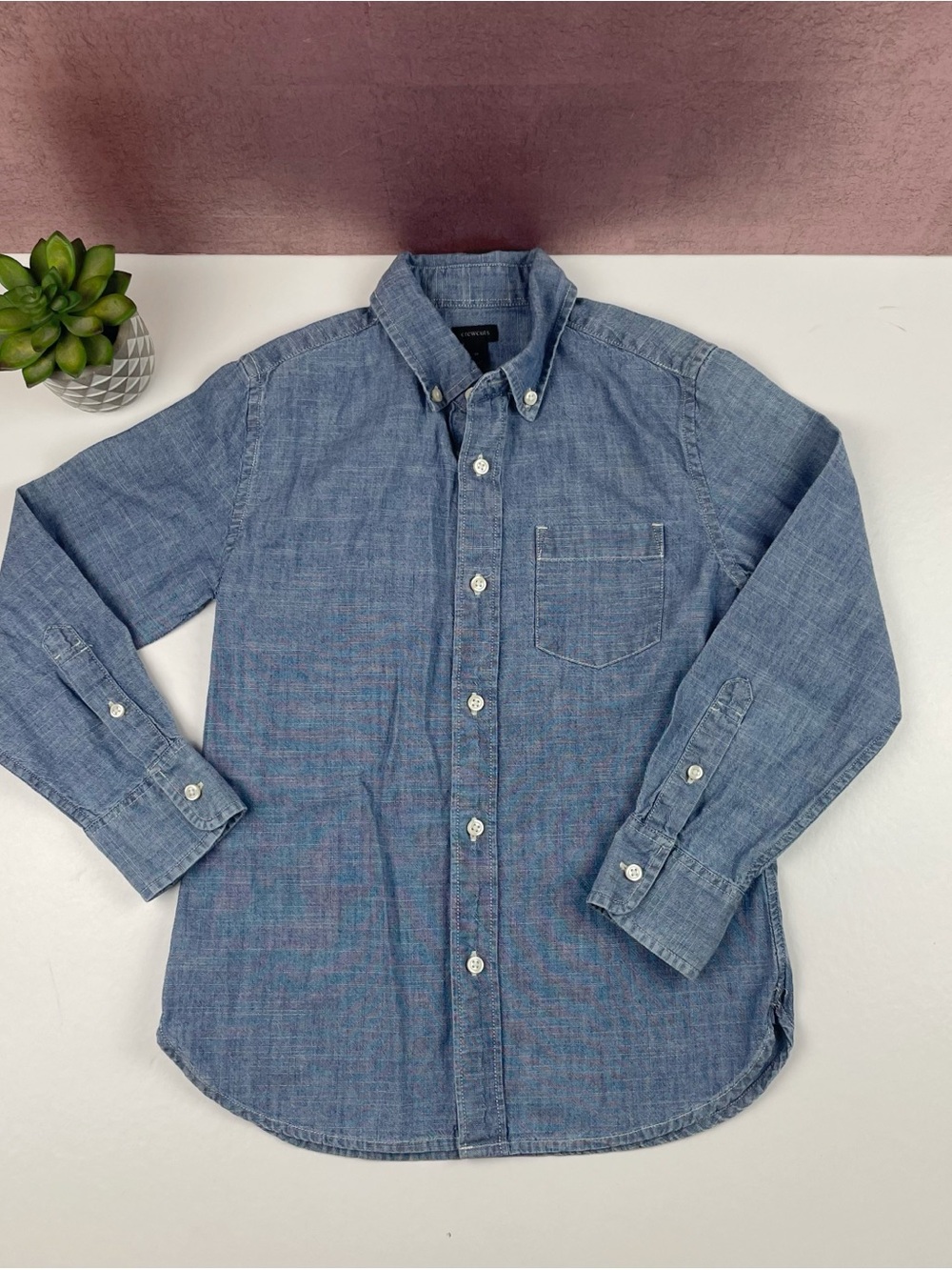 Crewcuts Blue Denim Collared Long Sleeve Button Down Shirt Top Boy Size 8